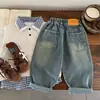 Calça Comprida Infantil 2026 Bugatang Outono Novo Jeans Retrô com Etiqueta de Couro para Meninos e Meninas, Tendência Estilo Coreano Calça Comprida de Bebê