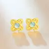 Aretes de Jade Natural de Trébol de Cuatro Hojas para Mujer, Lujo Ligero, Sensación de Alta Gama, Chapados en Oro, Diseño de Nicho, Simples y Elegantes, Aretes Exquisitos