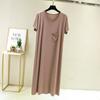 Vestido Casual de Algodão com Bolso Novo Estilo Verão 2023 Manga Curta Respirável Macio Vestido Longo Feminino com Design de Bolso