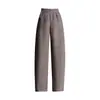 Calça feminina de lã mista, cintura elástica, perna larga, perna curva, nova coleção outono/inverno 2026, cintura alta, corte solto, versátil, simples e casual