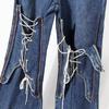 Jeans Flare Azul de Designer Inspirado, Novo Estilo Primavera 2026, Soltinho, com Amarração, Design Único de Nicho para Mulheres