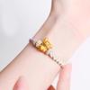 Pulsera de Hilo de Plata Chapada en Oro Puro 999 Jiufengxiang con Perrito para Mujer, Color Dorado, Linda y Juguetona, Pulsera Tejida con Cuentas de la Fortuna
