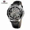Reloj Mecánico Impermeable Forsining para Hombre Moda Casual Correa de Acero Esqueleto Automático Mecánico Caja Dorada Esfera Dorada