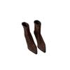 Botines Altos de Tacón Aguja Puntiagudos Marrones para Mujer, Novedad Otoño e Invierno 2026 Botas Elásticas de Tacón Aguja Versátiles Estilo Francés, Botines Ajustados de Gamuza