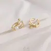 Anel de Ouro 14K Banhado com Zircônia Microcravejada que Preserva a Cor, Suporte para Meio Furo de Pérola, Anel com Nó, Porta Vazio para Contas Pegajosas Artesanal DIY, Anel Aberto