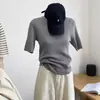 Suéter de Tricô Versátil com Gola Alta Meia, Estilo Simples de Primavera Novo, Blusa de Manga Três Quartos Slim Fit para Mulheres, Seda de Gelo