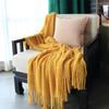 Manta Tricotada de Cúrcuma Laranja para Pousada Hotel Fim de Cama Toalha Manta Decorativa Manta de Sofá Fronha de Manta Almofada