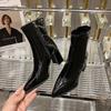 Zapatos de Terciopelo Cálidos de Tacón Alto para Mujer 2025 Primavera y Otoño Nueva Moda Punta Fina Tacón Grueso Botas Coreanas Ajustadas Botas Cortas de Gama Alta