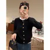 Cardigan Tricot Andy Veludo Gola Redonda Manga Longa Feminino Solto Cor Sólida Peça de Roupa Externa Outono