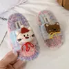 Pantuflas de peluche de oso de dibujos animados, pantuflas de algodón para interiores de otoño para niños, cómodas y cálidas, pantuflas de algodón de una tira