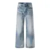 Calça Jeans com Textura de Bambu Desgastada e Bigodes para Homem, Estilo Streetwear Americano Solto, Calça Reta Simples, Calça Longa Wide-Leg Estilo Vibe