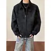 Chaqueta de trabajo con cuello, estilo corto, chaqueta de béisbol fresca y elegante, chaqueta premium de cuero PU tie-dye de estilo americano a la moda para hombre, adecuada para primavera y otoño