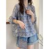 Camisa Floral Vintage de Manga Média para Mulheres Estilo Europeu Verão 2025 Novo Design de Moda Europeia para Mulheres Top da Moda