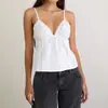 Camisola Informal para Niña Estilo Coreano con Tirantes Finos y Adorno de Encaje, Cuello en V, Cintura Fruncida con Lazo, Top Corto Plisado