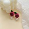 Pendientes de flor seca rosa diseño nicho francés simple retro pendientes colgantes con cuentas estilo Chanel pendientes de socialité