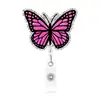 Porta-credencial retráctil de acrílico con mariposa de borde plateado brillante, Clip retráctil para gafete de mariposa de colores brillantes para identificaciones de personal de salud y estudiantes