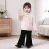Conjunto de Dos Piezas de Suéter para Niña Tejido 2022 Otoño/Invierno Nuevo Cardigan Abrigo de Espiga Conjunto de Suéter de Lana