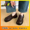 Mocassins Casuais Marrons de Bico Redondo para Mulheres 2025 Novo Verão Estilo Britânico Sapatos Slip-On de Solado Grosso