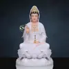 Bodhisattva Guanyin Sentado em Casa Lótus Guanyin Estátua de Buda Adoração Imitação Mármore Branco Saha Sakyamuni Estátua de Buda