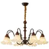 Lustre de sala de estar pastoral estilo americano, luz principal estilo vintage de meados do século para o hall, luminária de ferro romântica francesa de lírio-do-vale para sala de jantar e quarto