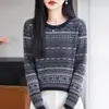 Suéter jacquard retro estilo abuela para mujer, cuello redondo, holgado, adelgazante, tejido de punto, nuevo estilo otoño e invierno, manga larga, capa base cálida