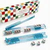 Amazon Mahjong Régua de Empurrar Conjunto de Caixa de Presente de Quatro Suportes de Mahjong Portáteis Antiderrapantes com Régua de Empurrar Suportes de Mahjong Transparentes