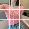 Top Cárdigan Corto de Cintura Alta con Ombligo Descubierto Verano Popular en Internet ins Camiseta de Manga Corta con Estampado de Leopardo Moda para Mujer 7011 Camiseta con Estampado de Leopardo en Polvo