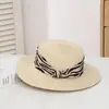 Sombrero de Paja de Ala Plana con Cinta Estampada de Cebra para Mujer, Sombrero de Protección Solar, Sombrero para el Sol, Sombrero Estilo Retro Francés, Sombrero de Playa, Venta al por Mayor
