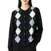 Cárdigan de punto largo con patrón de diamantes, cálido y elegante, para mujer, nueva colección Otoño 2026, chaqueta suéter retro americana