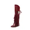Novas Botas de Camurça Bordadas com Franjas, Botas de Montaria de Cano Alto, Botas de Salto Alto Robusto, Tamanhos 40-43, Botas Amazon