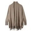 Estilo de luxo leve transfronteiriço malha 100% lã pura com mangas outer wear espessado estilo preguiçoso solto capa xale grande