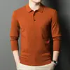 Polo de Lã com Gola Lapela Outono Masculino Grosso Cor Lisa Camada Base de Tricô Casual Versátil Malha