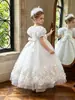 Vestido formal para niña mangas abullonadas largo vestido de florista para boda gasa fina disfraz de actuación para niñas en stock venta al por mayor