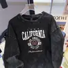 Camiseta gráfica vintage lavada de 1989 da Califórnia, Los Angeles, casual retrô americana da Costa Oeste dos anos 80