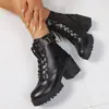 Botas Martin Estilo Britânico com Fivela Cruzada Europeia e Americana Pretas Outono Retro para Comércio Exterior Cadarço Plataforma Atacado Tamanho Grande
