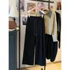 Primavera 2025 Nuevos Pantalones de Pierna Ancha con Cordón Estilo Perezoso Engrosados Forrados de Felpa Pantalones Casuales Pantalones Dagging de Mujer Pantalones Versátiles