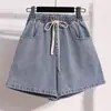 Tiro Real de Shorts de Mezclilla para Mujer para Verano, Tallas Grandes, Estilo Delgado con Cordón, Corte Holgado para Caderas Anchas, Línea A, Dobladillo Enrollado, Hot Pants de Pierna Ancha, Modernos