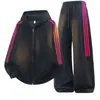 Conjunto de sudadera y pantalón de chándal a rayas de estilo americano moderno para primavera y otoño, conjunto deportivo casual holgado para hombre que adelgaza, talla grande