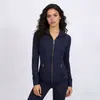 Conjunto de jaqueta com gola alta e calça cropped da marca LULU DF, em estoque, entrega direta, justo, respirável, elástico, com zíper dourado