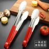 Pinza para Alimentos de Acero Inoxidable Pan Comida Barbecue Horneado Pinza Mango de Silicona Rojo Antiescaldante Suministros de Cocina de Acero Inoxidable