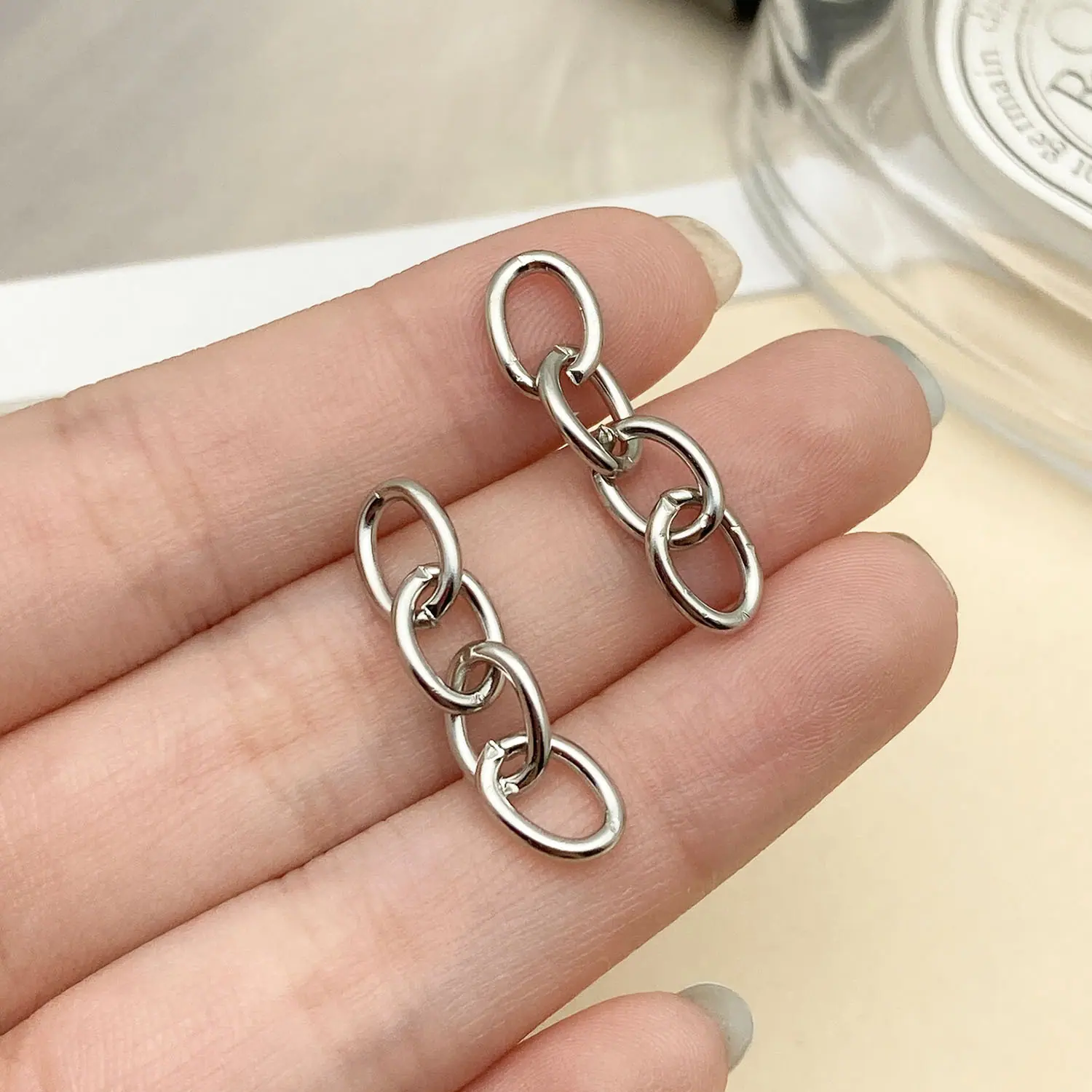 22190-YJ-白k铁四节链挂链钥匙圈链条27x7mm-1