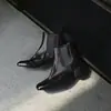 Botines Chelsea de Piel de Ternera Lavada de Alta Gama, Tacón Grueso Retro para Mujer, Botas Estrechas de Punta Cuadrada, Modelo Nuevo 2026 Botas Desnudas