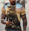 Camiseta informal con estampado de gato callejero para hombre, holgada, de manga corta, de gran tamaño, para verano y calle.