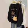 Estilo Nuevo Otoño e Invierno Perezoso Dibujo Animado Divertido Estampado de Cachorro Sudadera Gruesa Holgada y Cómoda de Cuello Redondo con Forro Polar para Mujer