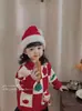 Suéter Nuevo Estilo Coreano Otoño e Invierno para Niñas Top Rojo de Cuello Redondo con Rayas Navideñas y Oso para Niñas Otoño e Invierno