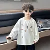 Q027 Camiseta de verano de manga larga a la moda estilo coreano para niños, camiseta casual holgada estampada, camiseta de algodón de manga corta para niños