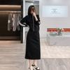 2025 Primavera e Outono Início de Outono Moda Casaco de Baseball Feminino Zíper Contraste Fita Vestido Elegante Saia Midi