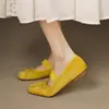 Zapatos de Piel de Oveja para Mujer Estilo Nuevo, Zapatos Individuales Casuales de Color Sólido, Punta Cuadrada, Suela de Tendón de Vaca Antideslizante, Tacón Bajo, Tallas Grandes, Zapatos para Todas las Estaciones