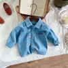 Jaqueta Camisa Patchwork Listrada para Meninos Primavera e Outono Infantil Manga Longa Bordado Cartoon Versátil Gola Lapela Jaqueta Camisa