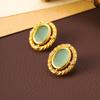 Pendientes Retro Originales Sentido de Alta Gama Ovalados Vidrio de Jade Incrustado Pendientes Sencillos para el Trabajo Pendientes de Moda Elegantes para Mujer